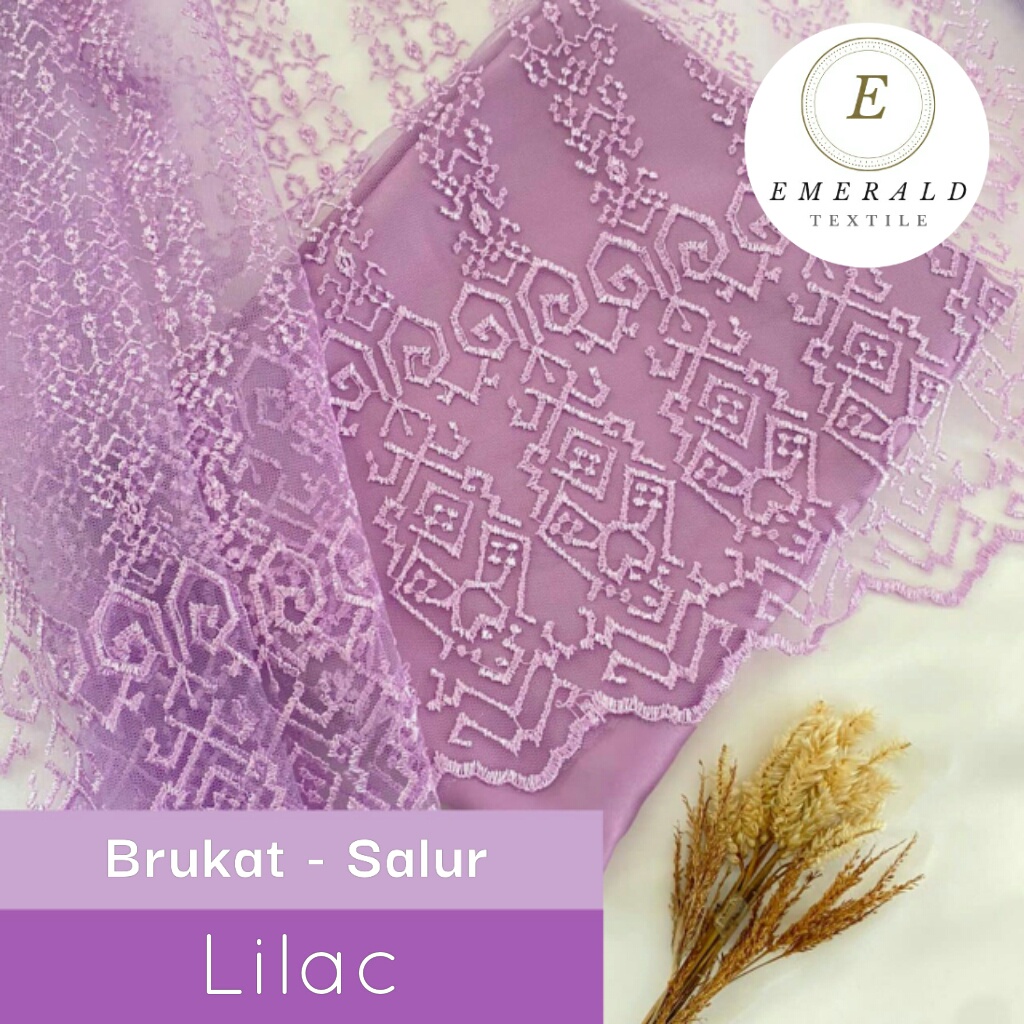 SETENGAH METER Kain Brokat Tile Prancis Bahan Kebaya Motif Salur - Lilac ( HARGA PER 50cm KAIN )