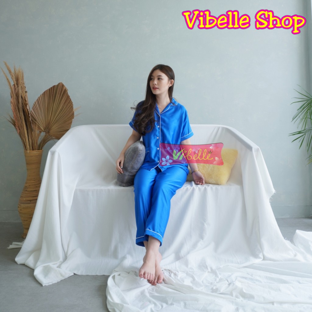 SATINCP - Satin Silky Velvet Premium Vibelle Shop Grosir Baju Tidur CP Piyama Fashion Murah Wanita-Biru Tua