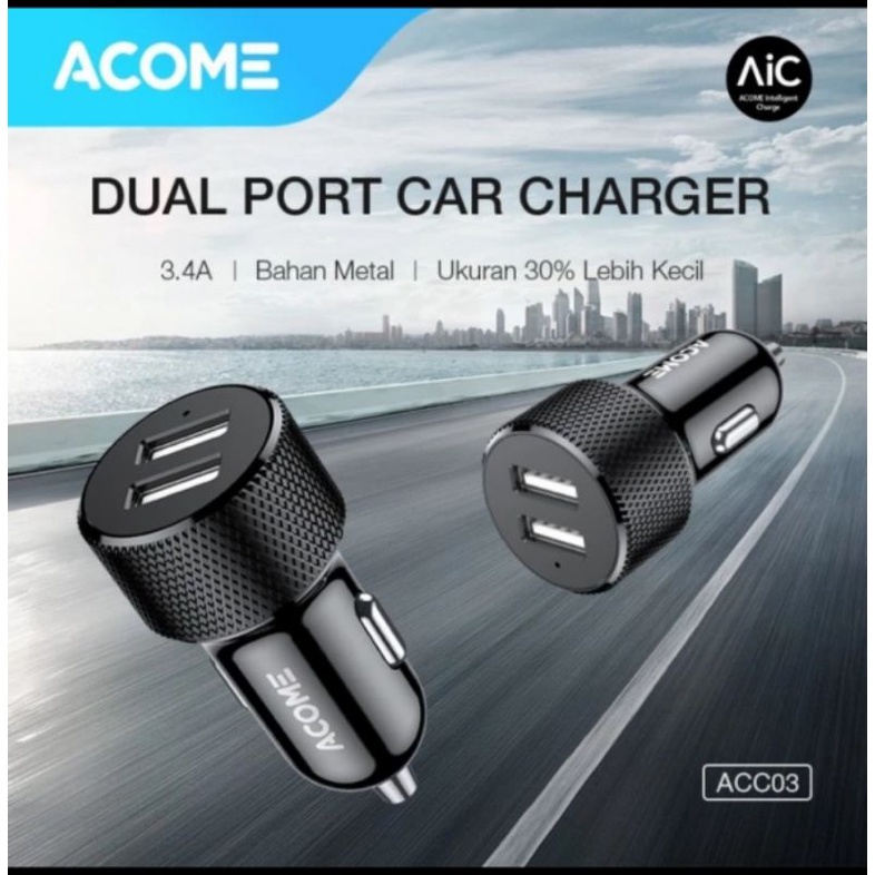 Acome ACC03 Car Charger 2 Port Fast Charging 3.4A Compatible All