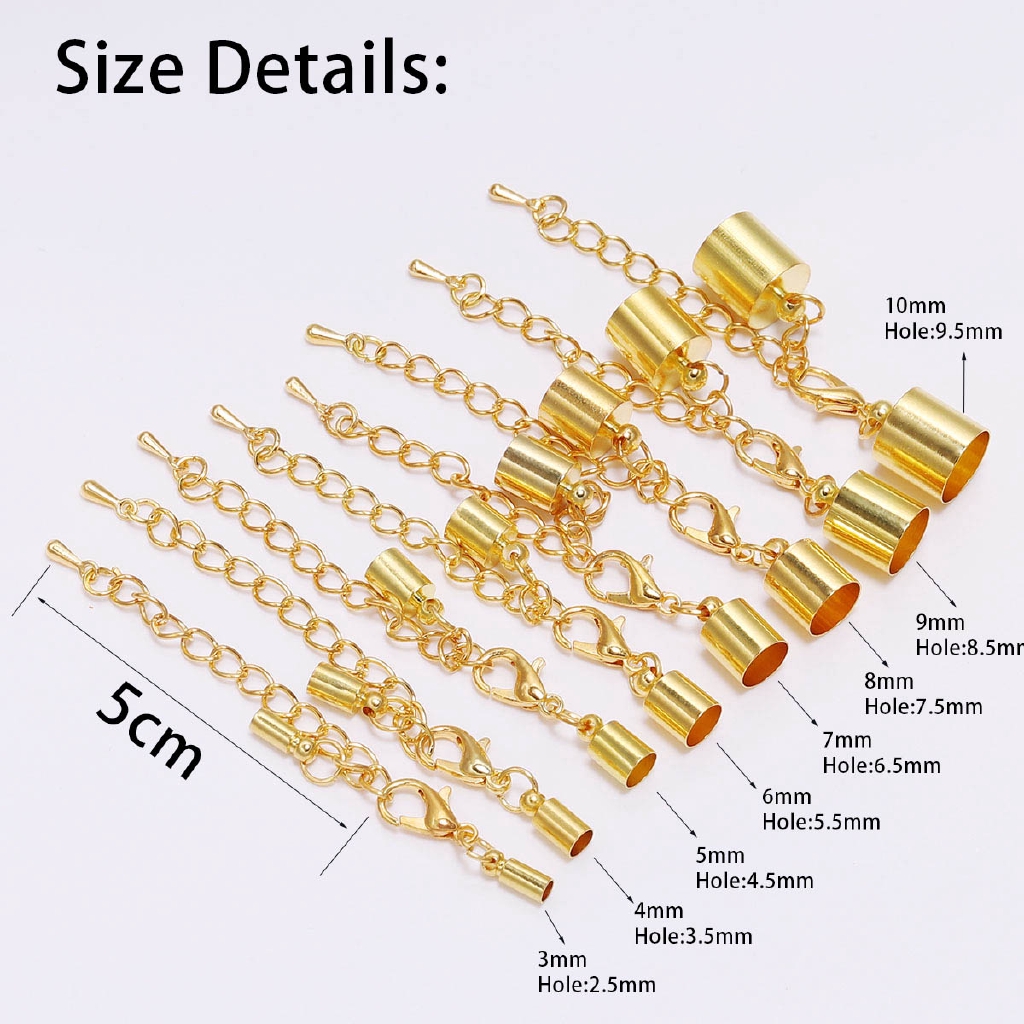 10pcs/Lot 3-10mm Lobster Clasps Hooks Extending chain Leather Cord Crimps End Tip Caps Connectors For Jewelry Making Findings