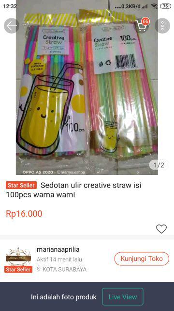 Sedotan Ulir Creative Straw Isi 100pcs Warna Warni