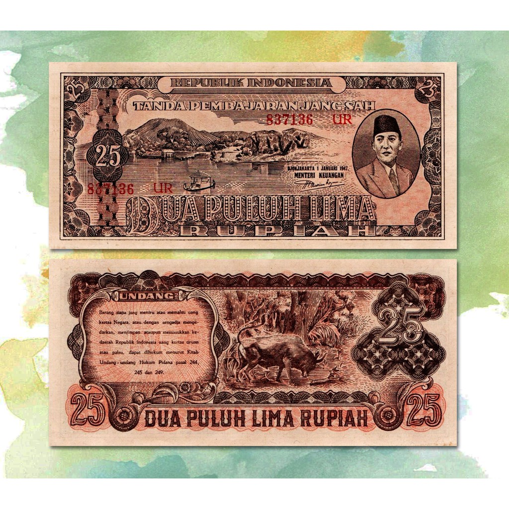 Uang Kuno Soekarno 25 Rupiah tahun 1947 Souvenir Replika Repro