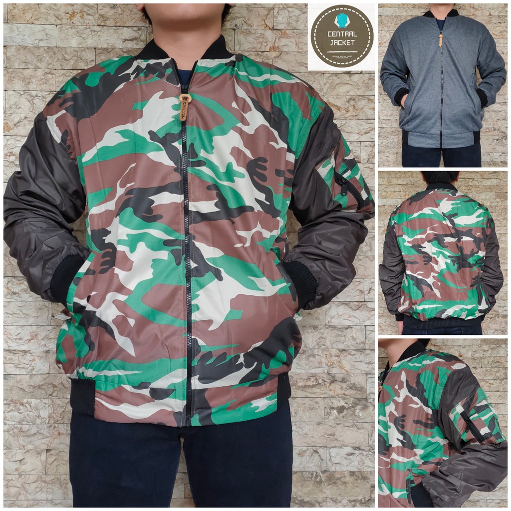 JAKET BOMBER MOTIF LORENG PREMIUM - BOMBER PRIA BOLAK BALIK MOTIF ARMY LORENG