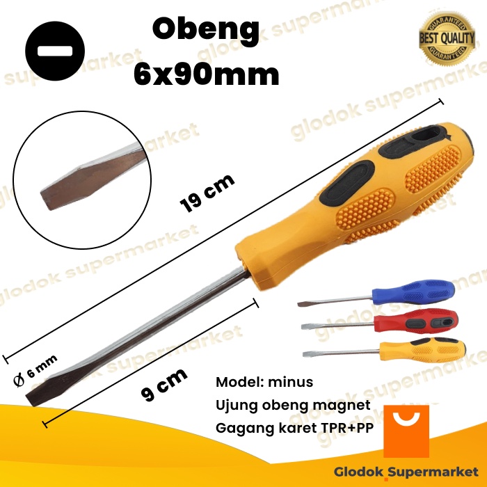 Obeng Karet Minus 3.5 inch Diameter 6mm Panjang Besi 9cm Magnet