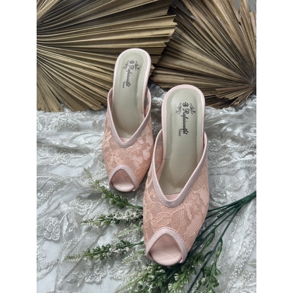 sepatu wanita pesta virana peach tinggi 7cm lancip