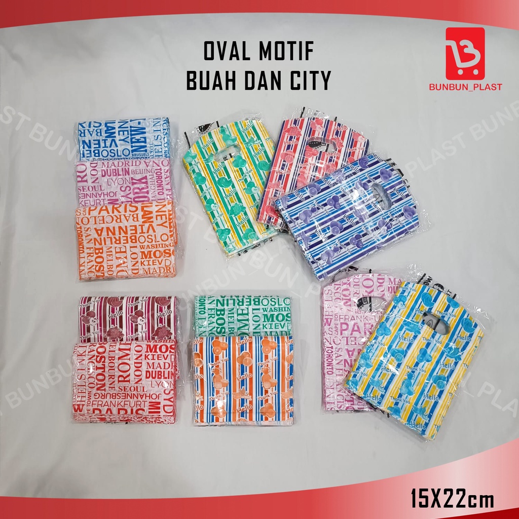 

Plastik HD Pond Oval Motif BUAH dan CITY UK. 15x22CM/ Plastik Packing Olshop Merk KING SEVEN