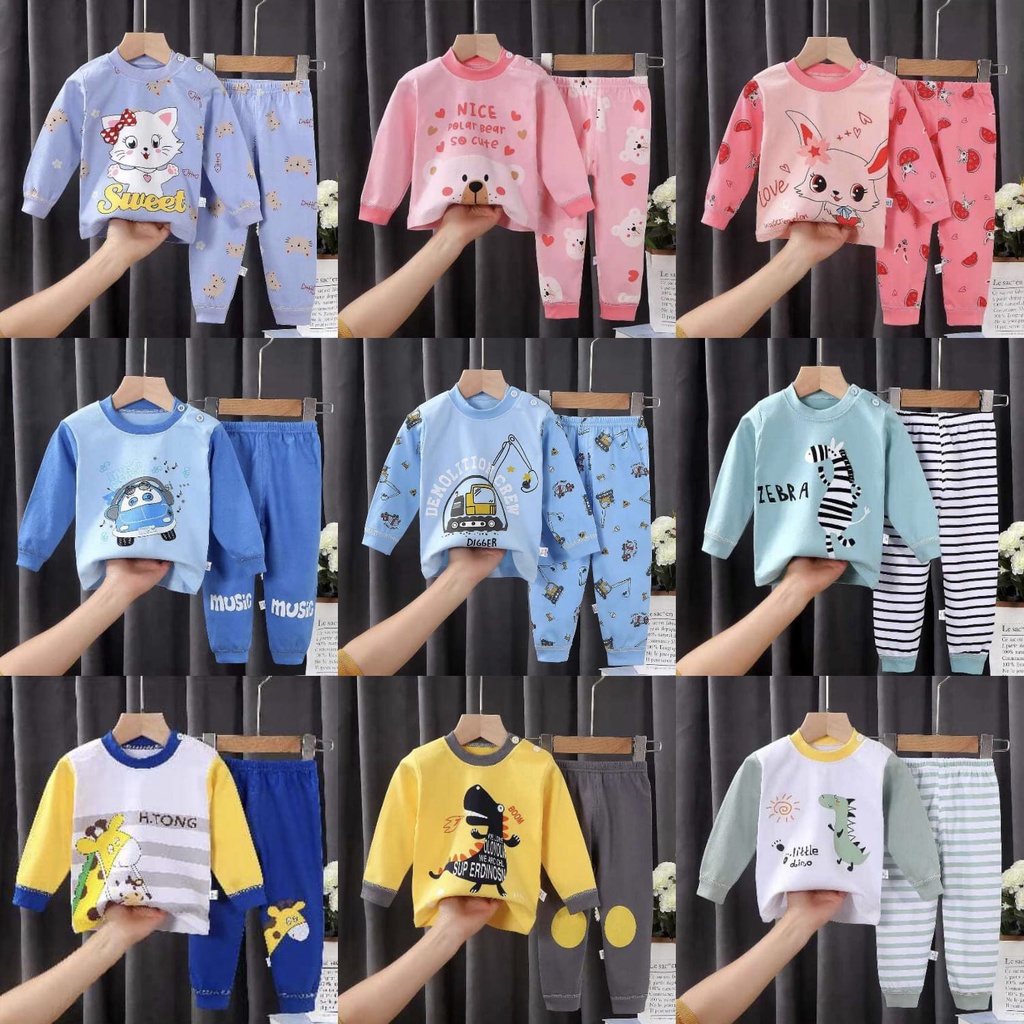 ( zwq ) PJG001-007 Setelan Anak 0-6 Tahun Setelan Bayi Piyama Baju Lengan Panjang + Celana Panjang, Baju Tidur Anak Setelan Piyama Bayi Set Lengan Panjang