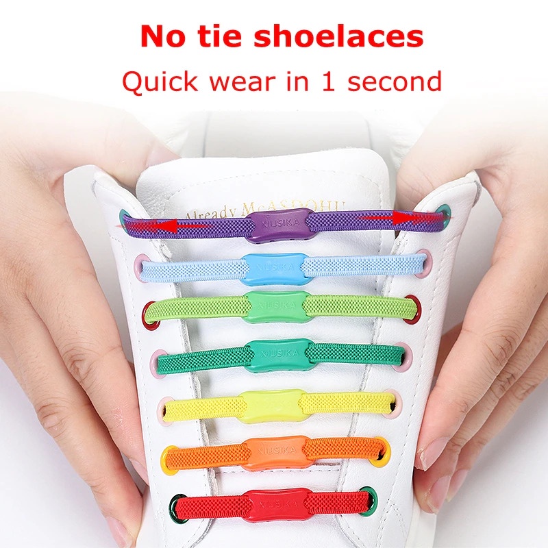 Tali Sepatu Elastis Flat Buckle Lock No Tie Shoelace Untuk Dewasa Anak