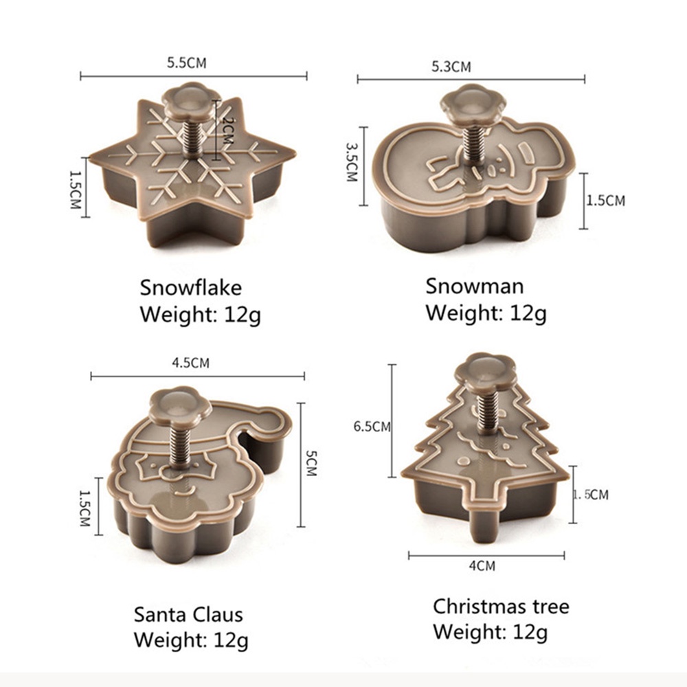 4pcs / Set Cetakan Kue / Biskuit / Cookies Motif Natal 3d Untuk Perlengkapan Dapur Owt