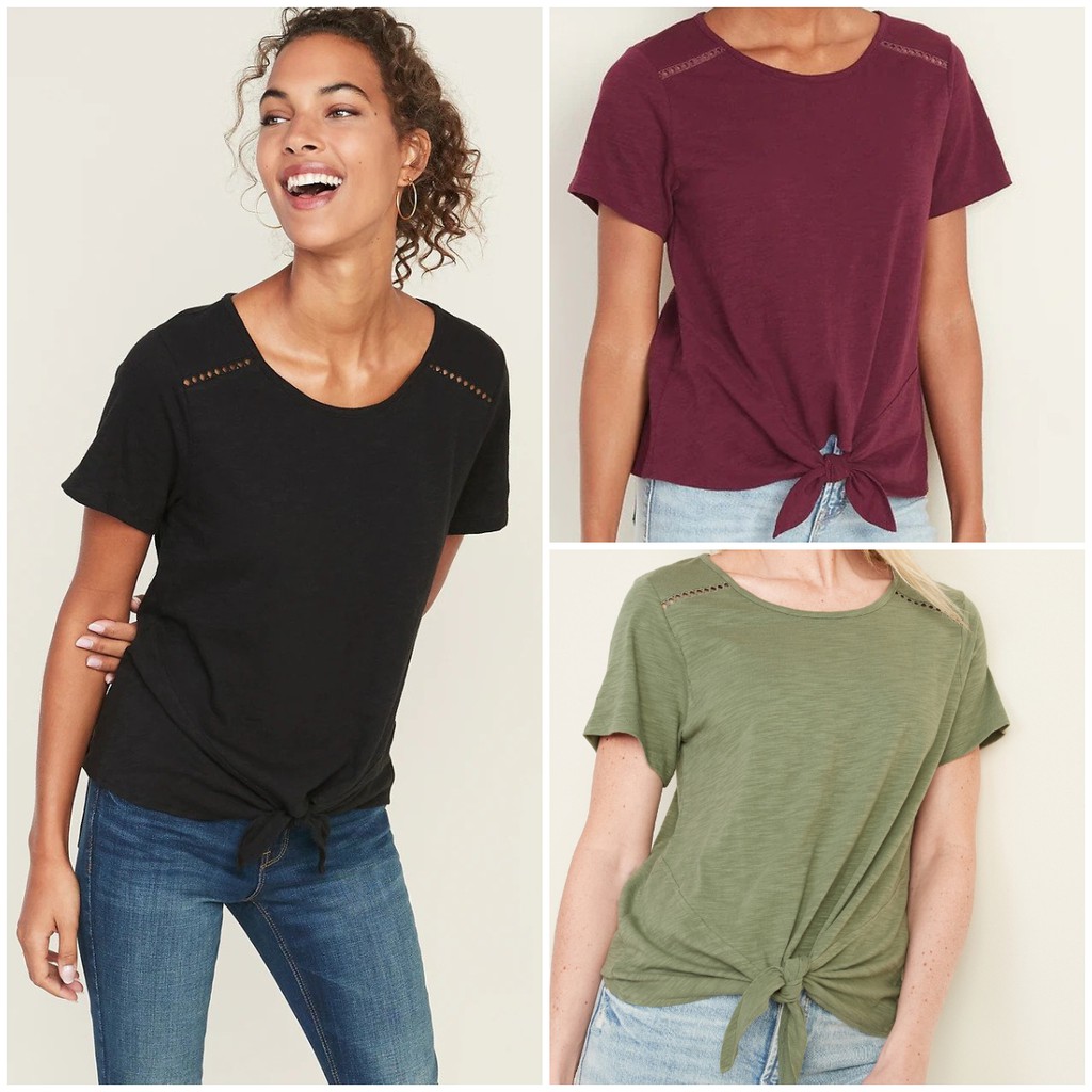 Blouse Old Navy Cropped Slub-Knit Tie-Hem Wanita Original