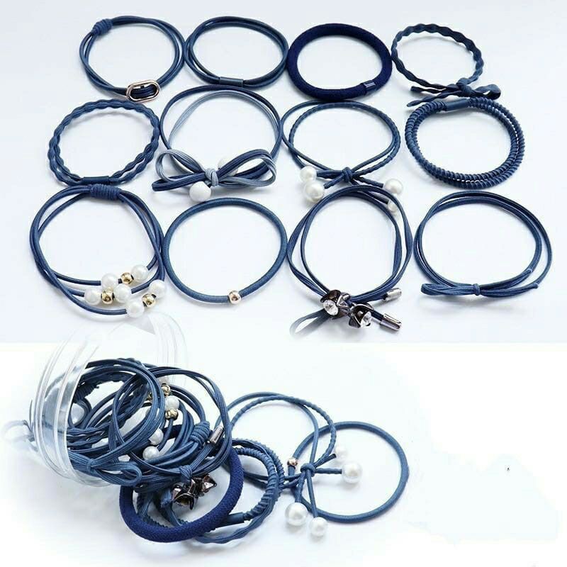 Ikat Rambut 12 In 1(  KEMASAN PLASTIK )Fashion Wanita / Accesories Rambut Import / Ikat Rambut-Navy