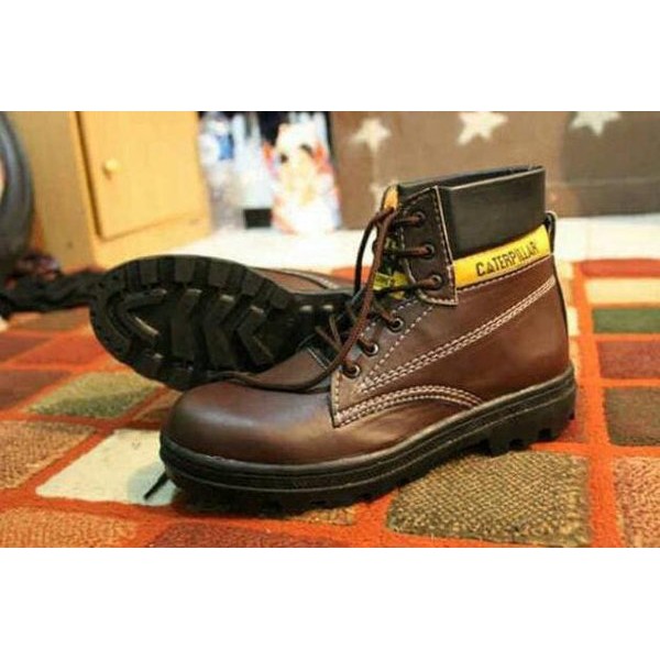 SEPATU BOS Sepatu Boots Pria Safety Caterpillar Licin Sepatu Cowok Dewasa Murah AWET