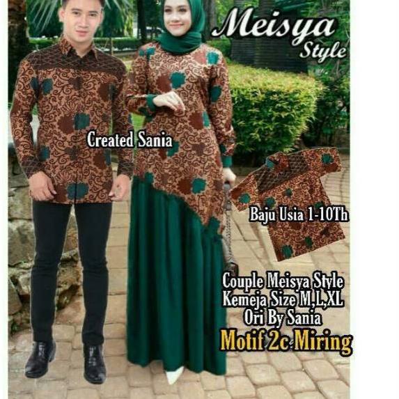 Hot Sell.. Gamis batik couple keluarga kombinasi polos motif pedati ijo