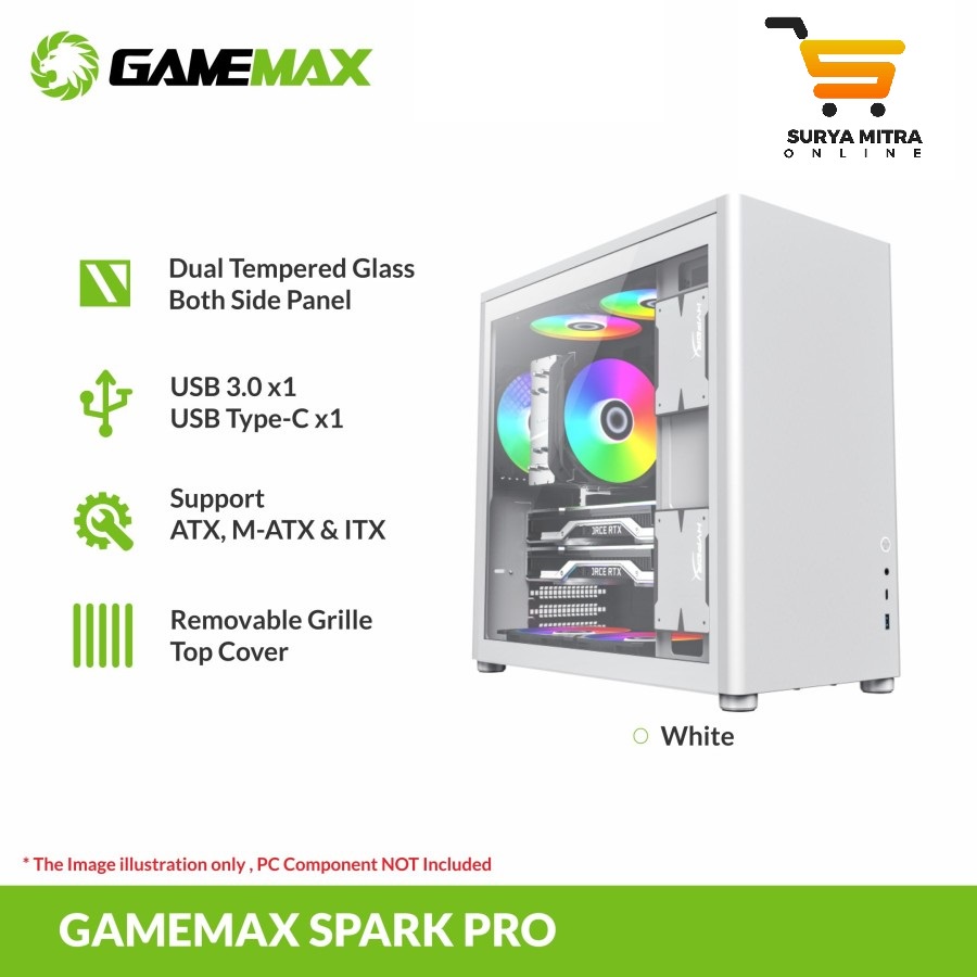 GameMax Spark Pro White ATX Gaming PC Case