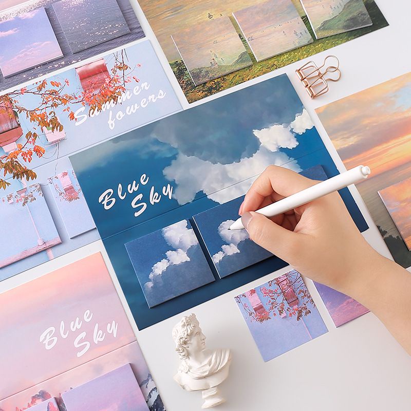 [littlecrab] Sticky Note Galaxy Angkasa Weather Cuaca Note Lucu Elegan Aesthetic Summer Flower Blue Sky Memo Sticky Notes Unik 3 in 1 Berkualitas