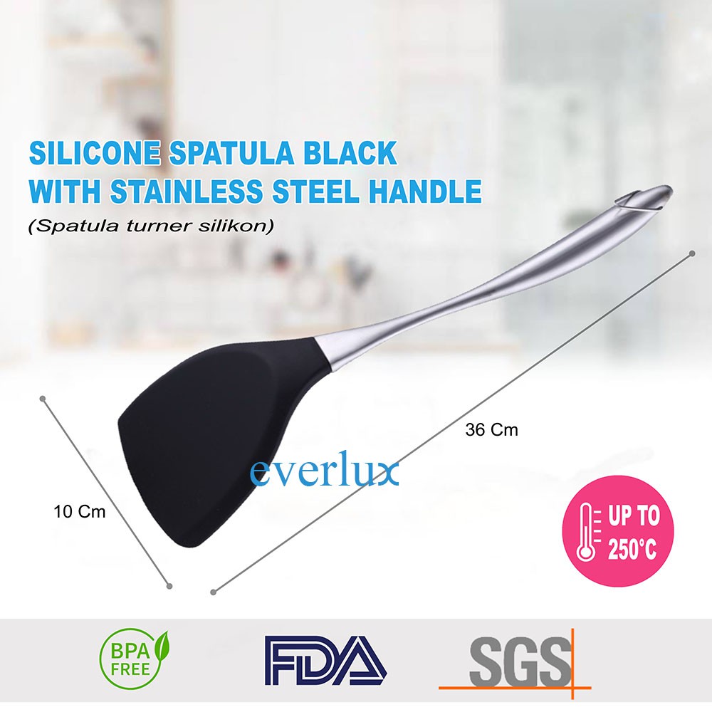 SPATULA SILIKON SET black tahan panas handle stainless BESTQUALITY Silicone Sutil Turner anti melele