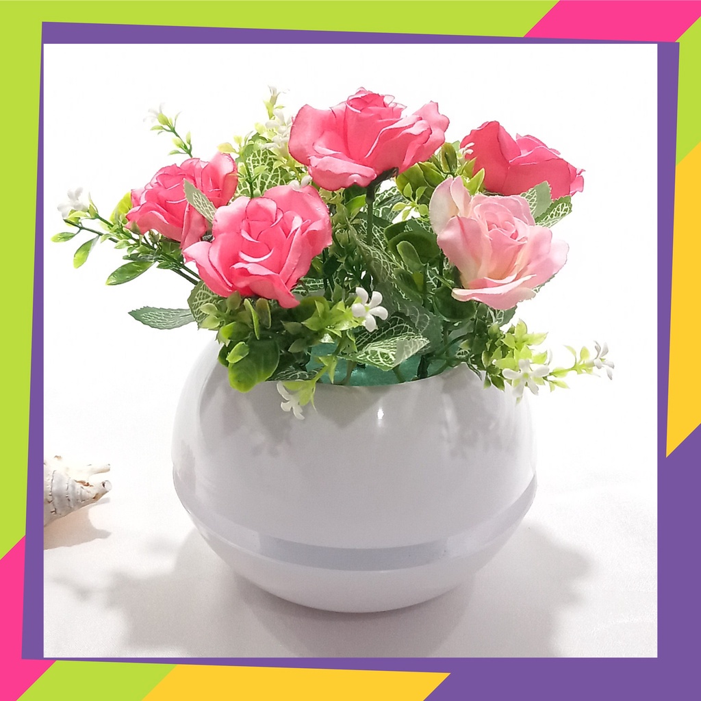 1628D1 / Pot bunga plastik bola plus tanaman bunga Artificial dekorasi gaya Nordic