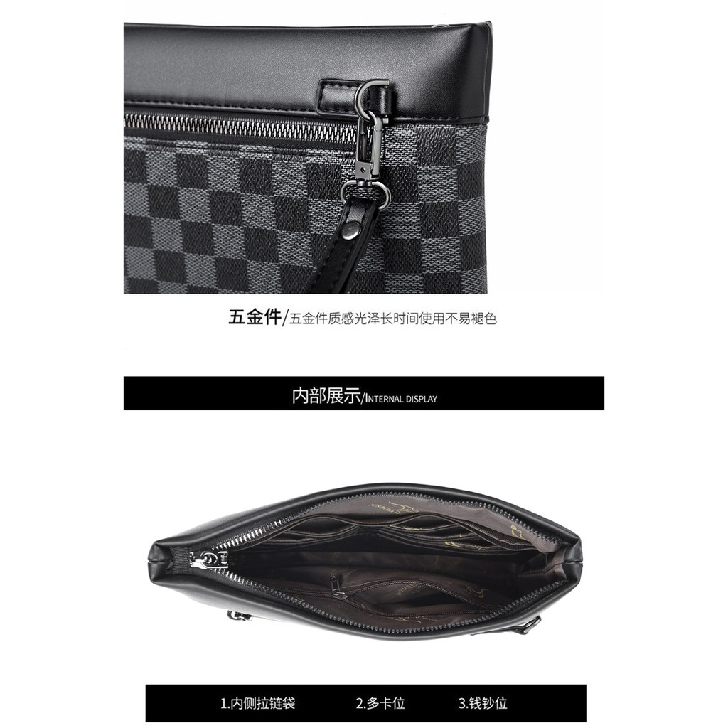 [ORIGINAL] Junzidaishu Tas Dompet Kulit Pria dan Wanita Handbag Clutch Unisex Wallet Damier Style Import