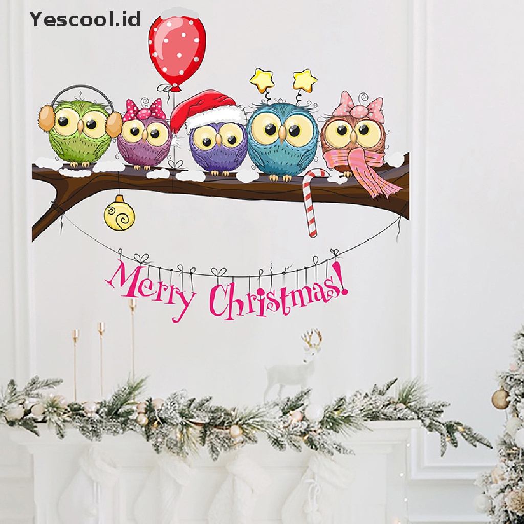 【Yescool】 New Year Window Stickers Christmas Decoration Owl On A Tree Branch Wall Stickers .