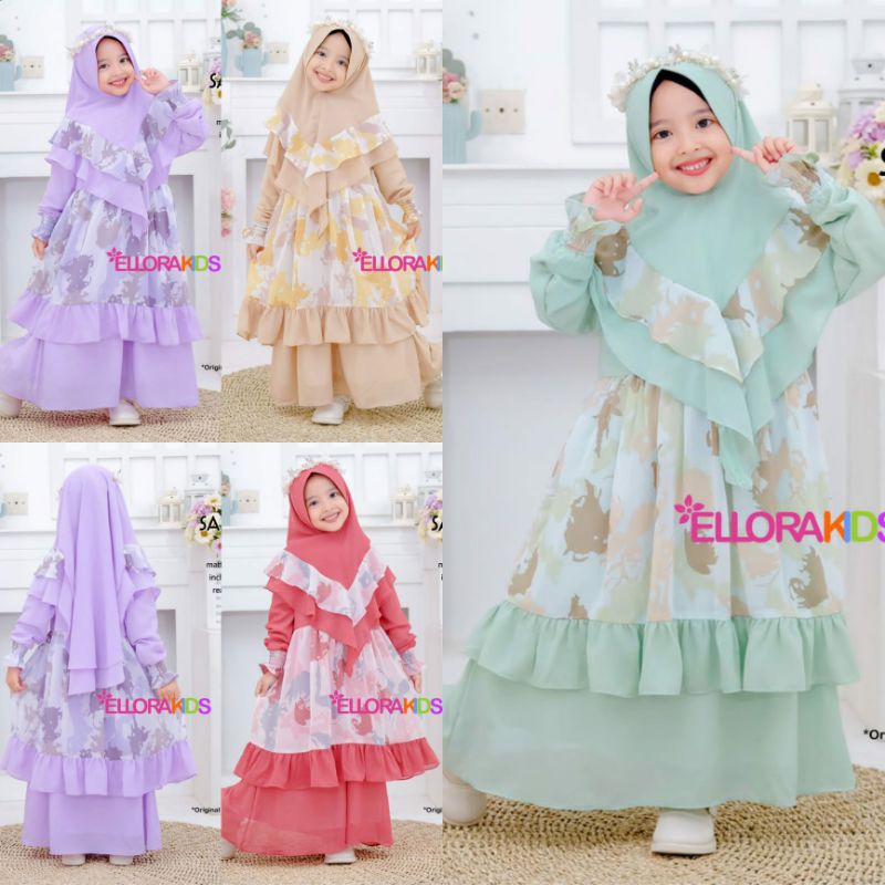 GAMIS ANAK [plus jilbab] NAFISHA KIDS & SABRINA ori berlable AL LESHA & ELLORA