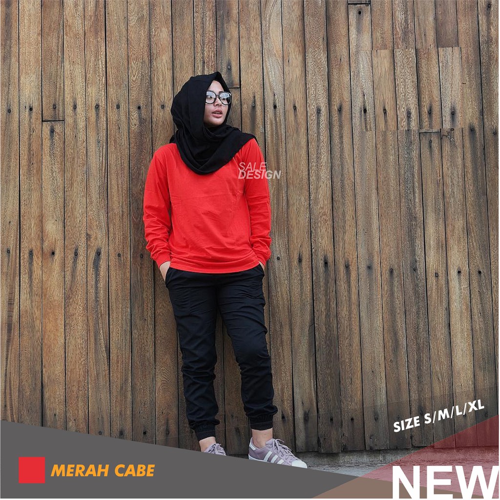  KAOS  POLOS  LENGAN PANJANG MERAH  CABE  PREMIUM Shopee 