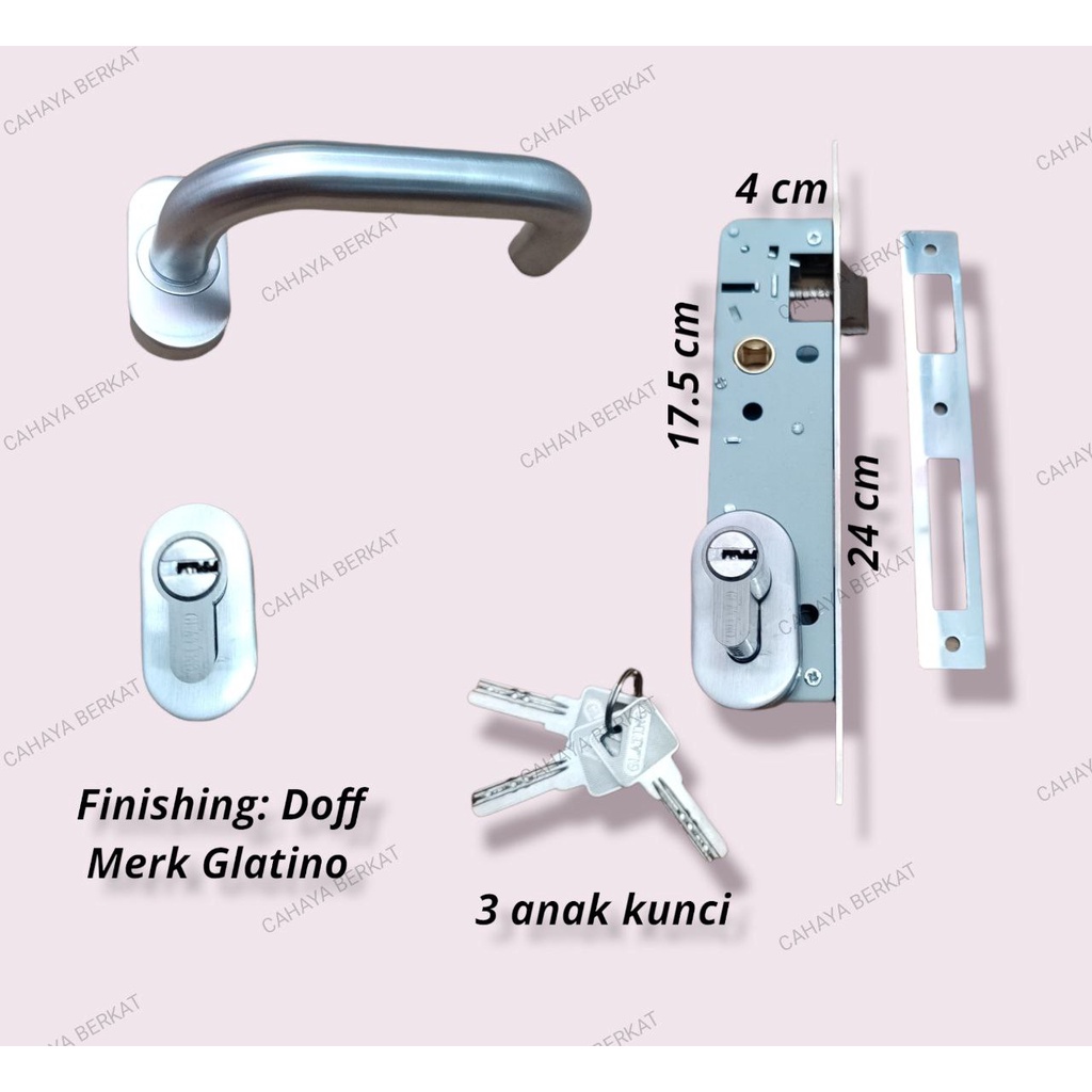 Door Lock Aluminium Glatino Stainless / Kunci Pintu Roses HARGA AGEN