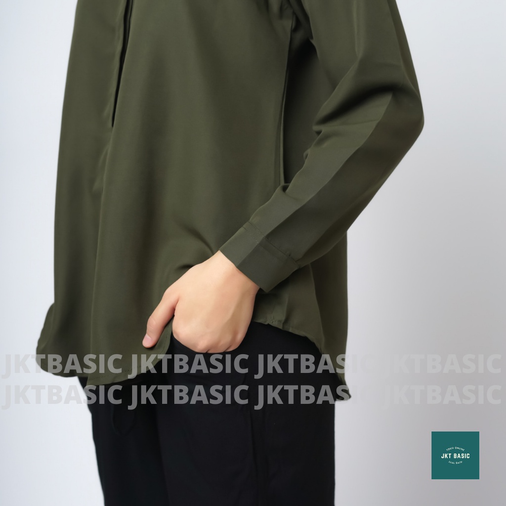 Kemeja Wanita Kasual Lengan Panjang Oversize Hijau Army-4