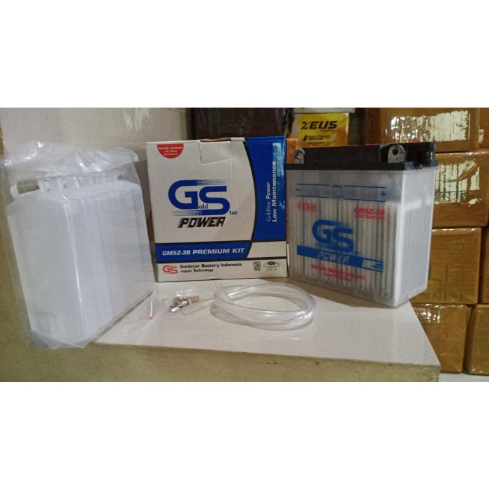 Aki Motor Basah GS GM5Z-3B KIT (Honda Supra, Yamaha Mio, Jupiter) ORIGINAL Original