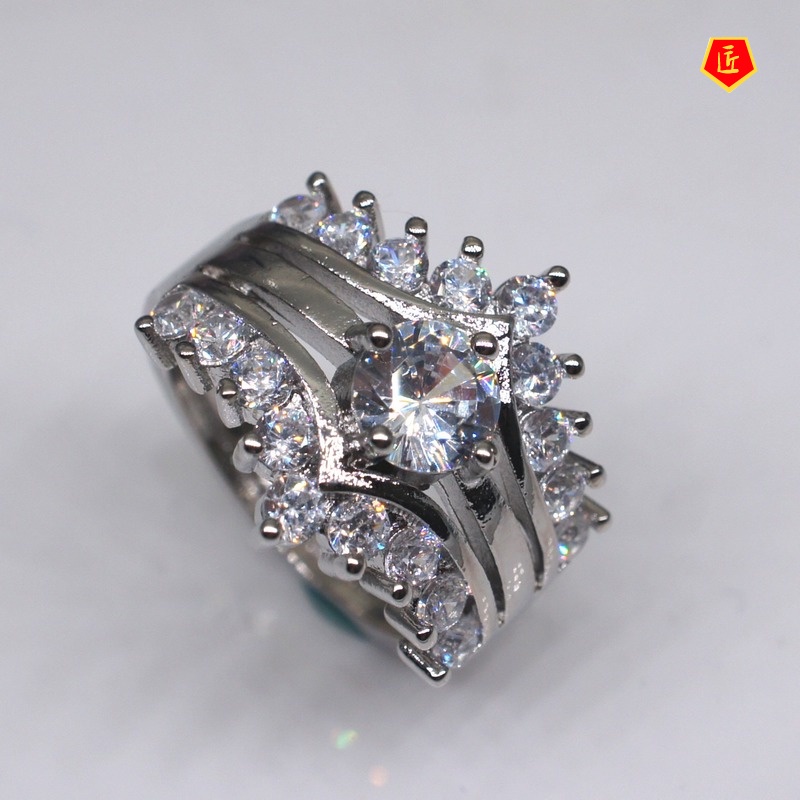 [Ready Stock]Creative Three-Layer Diamond-Studded Ring Fashion Luxury