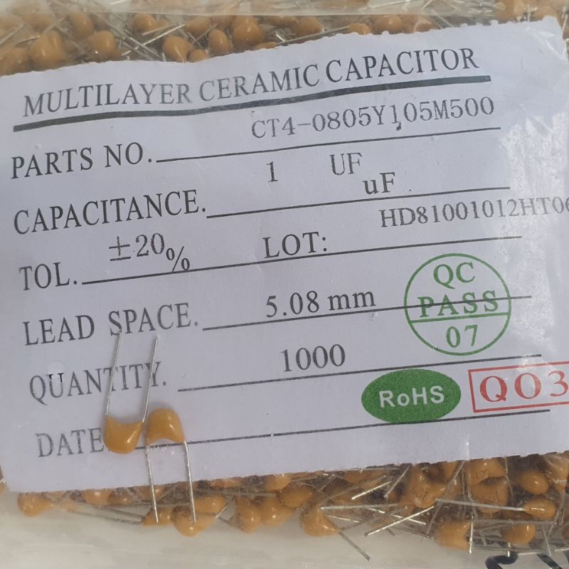 Kapasitor 105 1uf MLCC Multilayer Ceramic Capacitor 105 1uf Kualitas Bagus perbiji