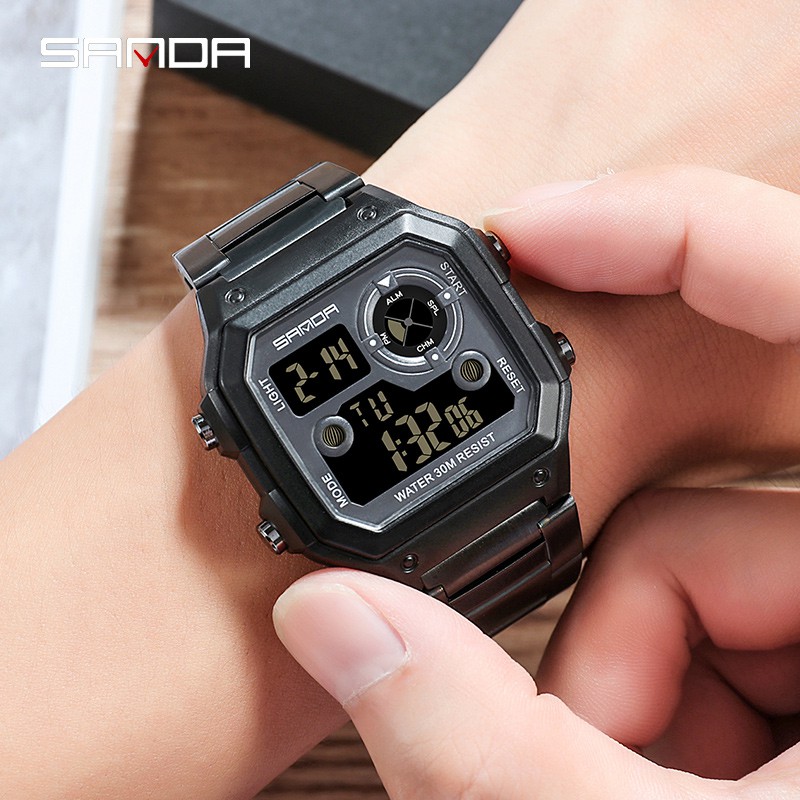 SANDA 408 Jam Tangan Pria Wanita Digital Tali Stainless Chronograph Anti Air WATCHKITE WKOS