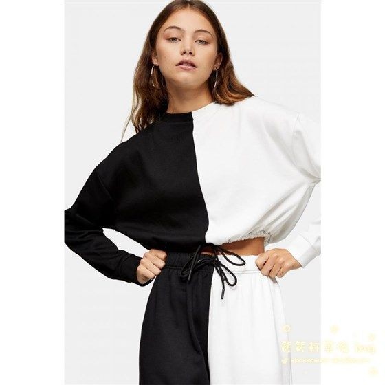 31527 Sweater Hitam Putih Wanita Sweater Crop Sweatshirt Dua Warna