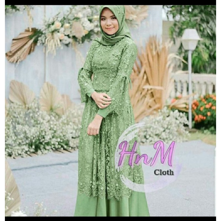 Baju Muslim Wanita Maxidress Gamis Brukat Brokat Bagus Bahan Adem Simpel Pesta Lebaran