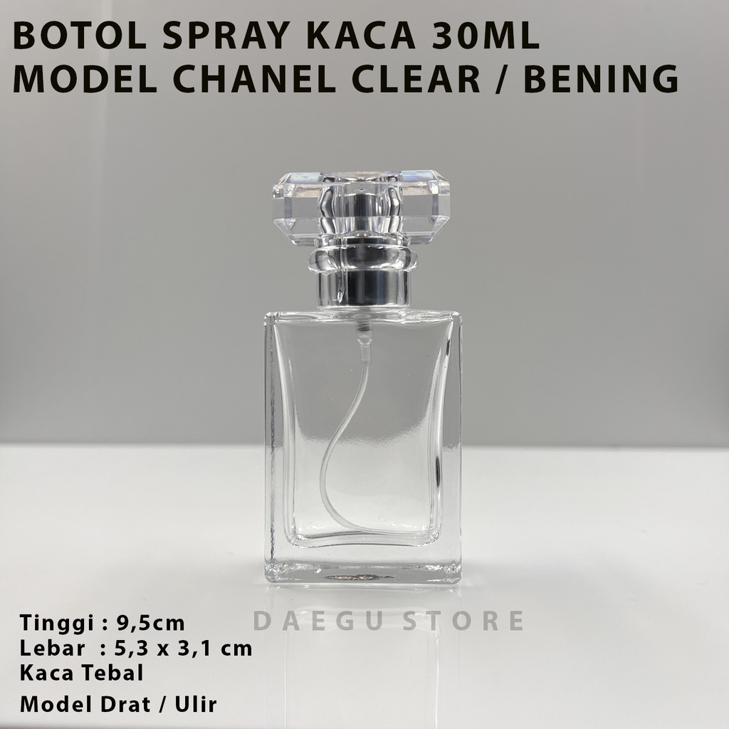 Botol Parfum 30ml Spray Kaca Kotak Isi Perfume Refill Isi Ulang Minyak Wangi  - Transparan Bening CHA