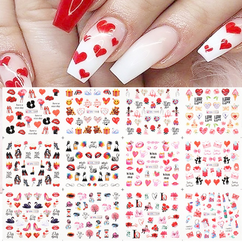 Siy 12pcs Stiker Kuku Motif Campur Untuk Perlengkapan Nail Art Wanita