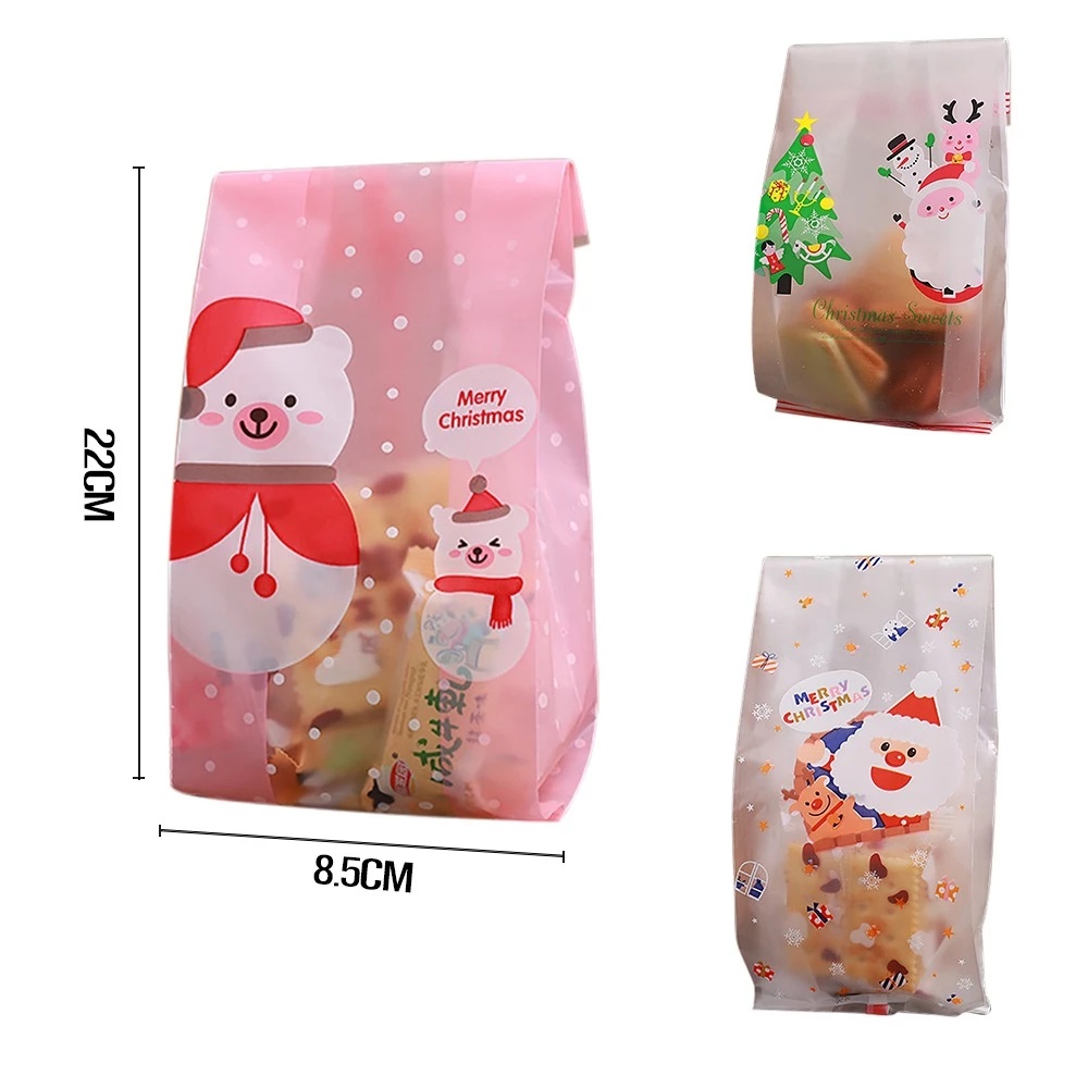 50 Pcs Tas Kemasan Biskuit Permen Cookie Motif Santa Claus Snowman Untuk Perlengkapan Pesta Natal