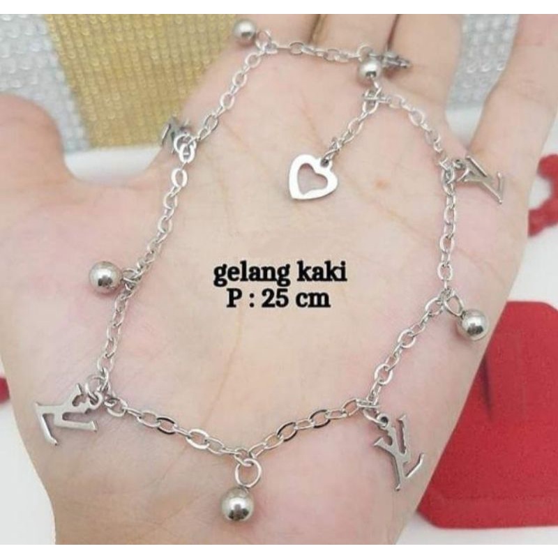 GELANG KAKI TITANIUM WARNA SILVER GELANG WANITA KEREN BANYAK MOTIF 2