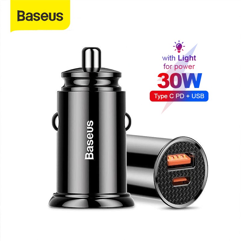 car charger baseus 30w type c pd usb quick charge 3 0