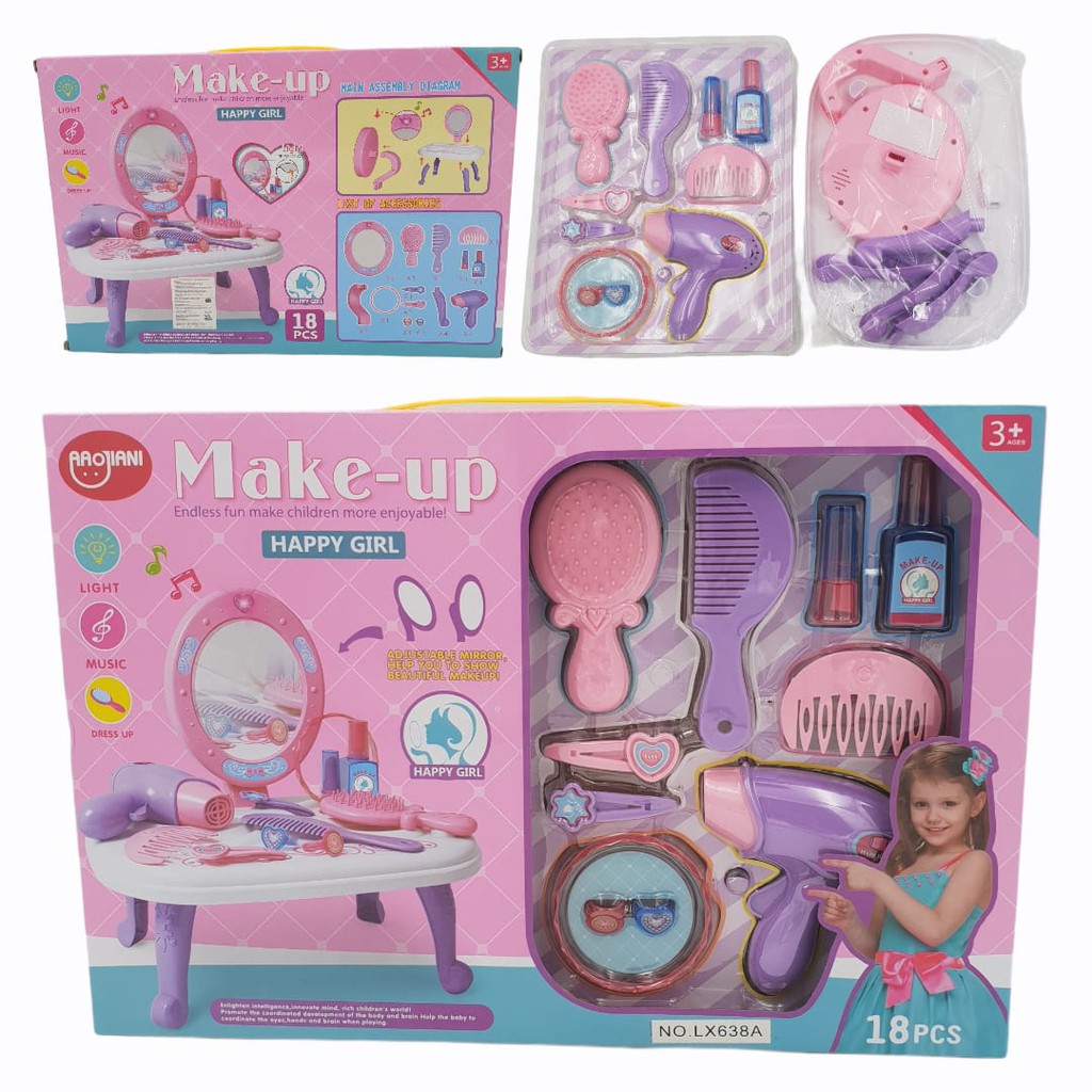 Mainan Anak Perempuan Make Up Set Happy Girl 18pcs/ Mainan Make Up Kosmetik/ Mainan Anak Make Up Sal