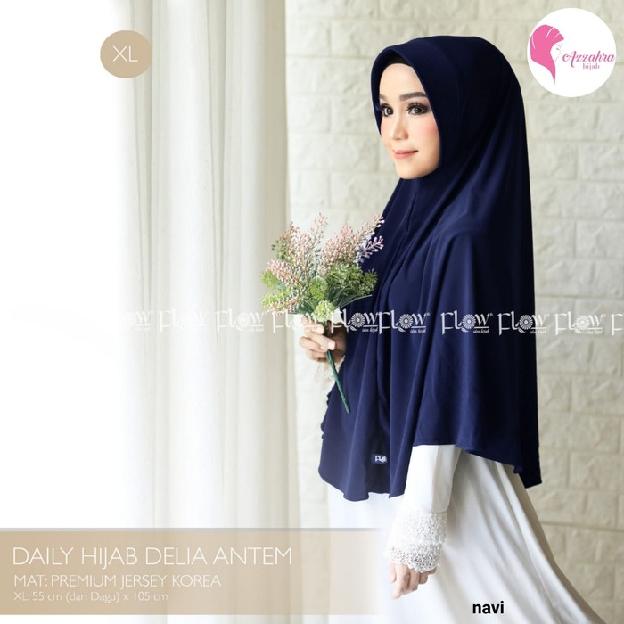 Jilbab Khimar Delia Antem Original Flow Idea XL - Navi