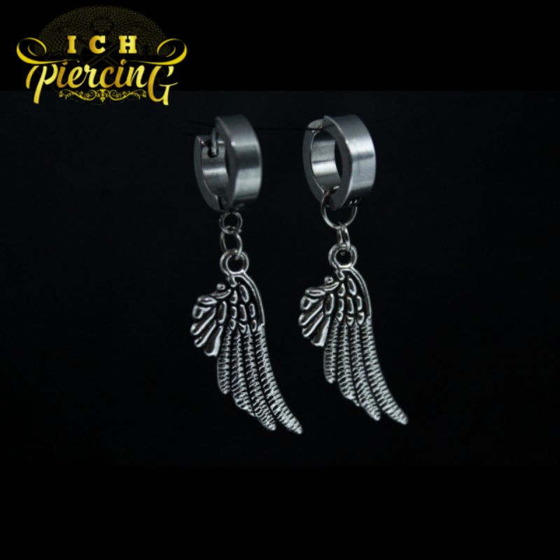 Anting Stud Rumbai bulu Bahan Titanium Steel Gaya Hip Hop Punk Untuk Pria Dan Wanita