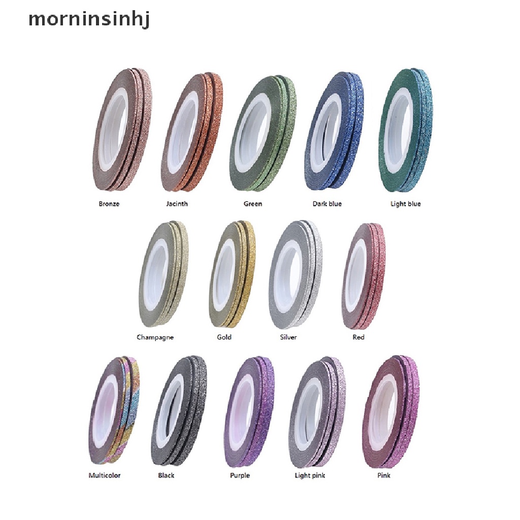 Mornin 14 Rol / Set Stiker Tape Garis 1 / 2 / 3mm Untuk Dekorasi Nail Art Diy