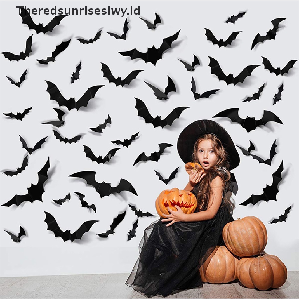 Theredsunrisesiwy.Id 12pcs Stiker Kelelawar Hitam 3d Bahan Pvc Untuk Dekorasi Pesta Halloween