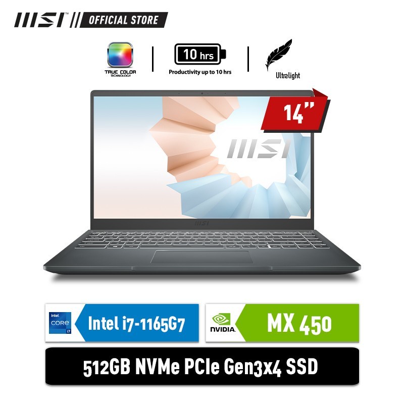 MSI Modern 14 B11SB - i7-1165G7 16GB 512GB MX450 2GB 14&quot; FHD IPS W10