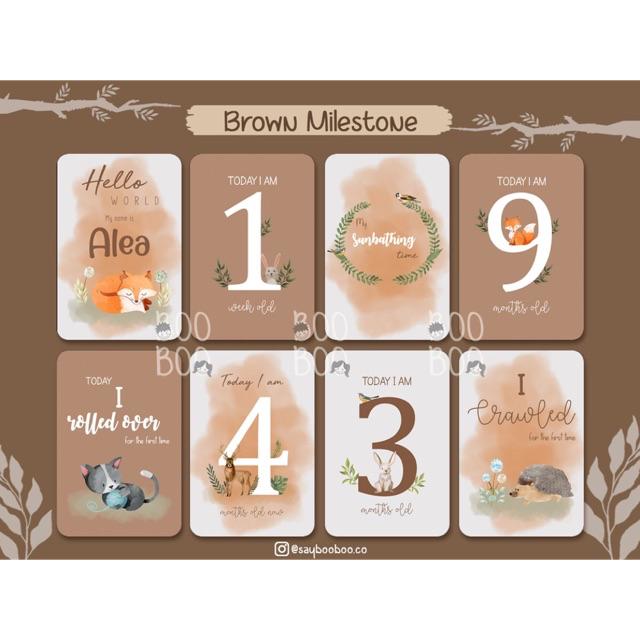 BooBoo Baby Milestone Card - Kartu Selfie Bayi FREE CUSTOM NAMA-Brown