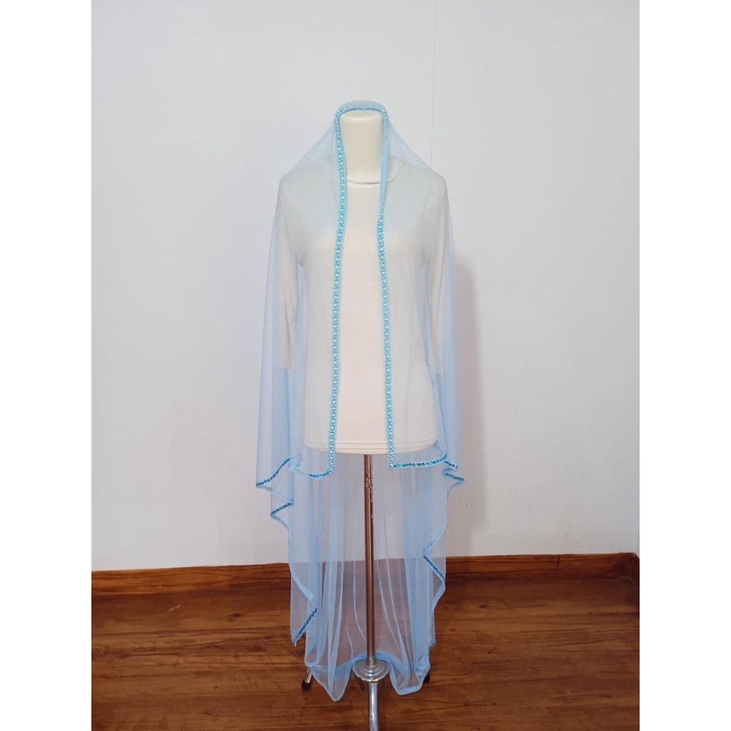 slayer veile pengantin BIRU MUDA hijab pengantin kerudung pengantin mutiara jilbab pengantin slayer 