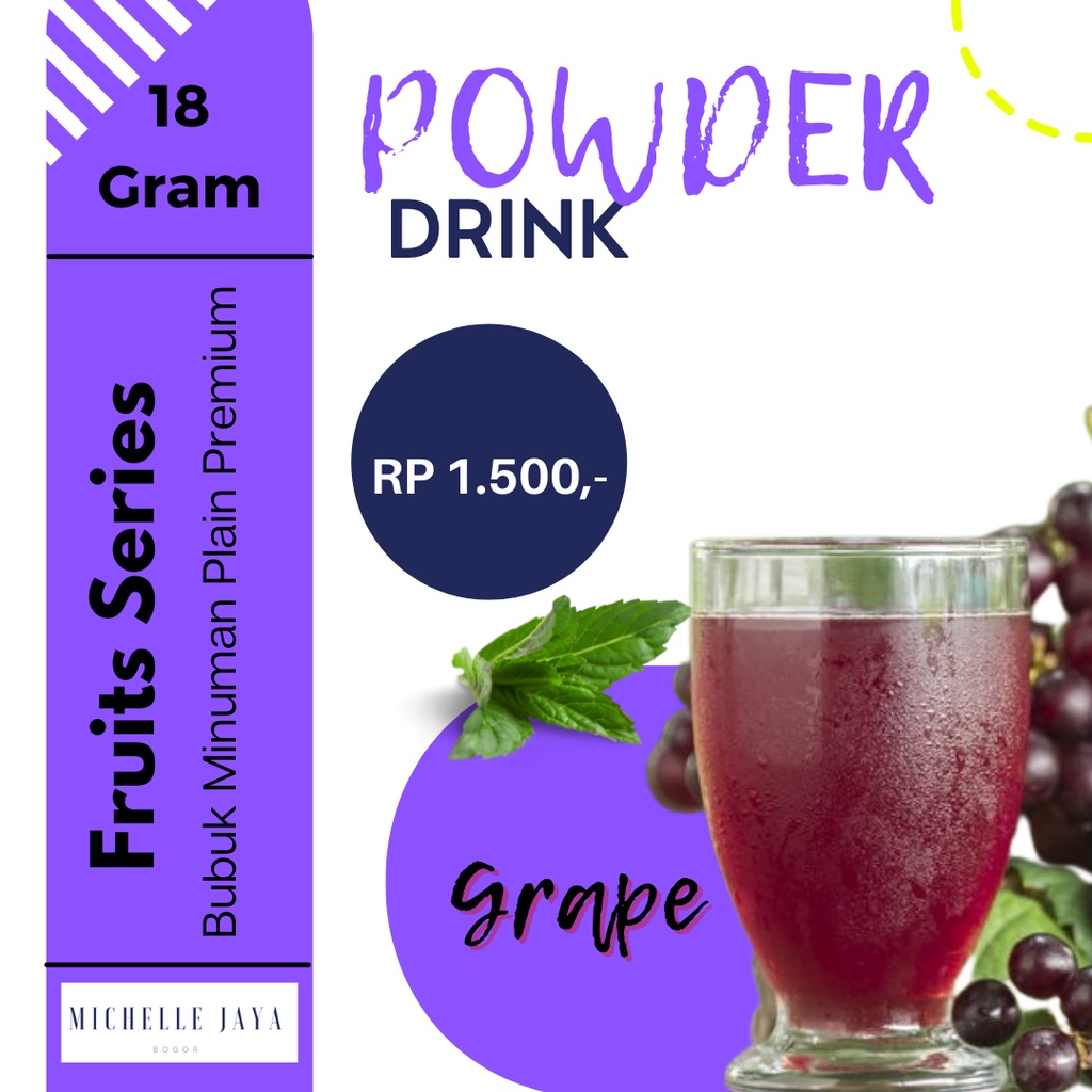 

Prime Powder Drink Super Premium Anggur 18 Gram / Plain / Bubuk Minuman Rasa Grape