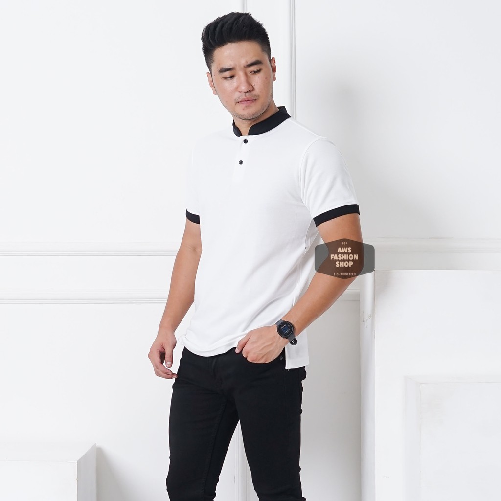 Kaos Polo Pria Polo Shirt Kerah Shanghai  Lengan Pendek Polos Putih BIG SIZE JUMBO XXL / 3XL