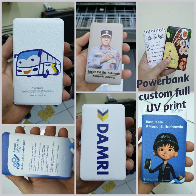 powerbank  custom 10.000 mah print UV full 2 sisi logo design by custom