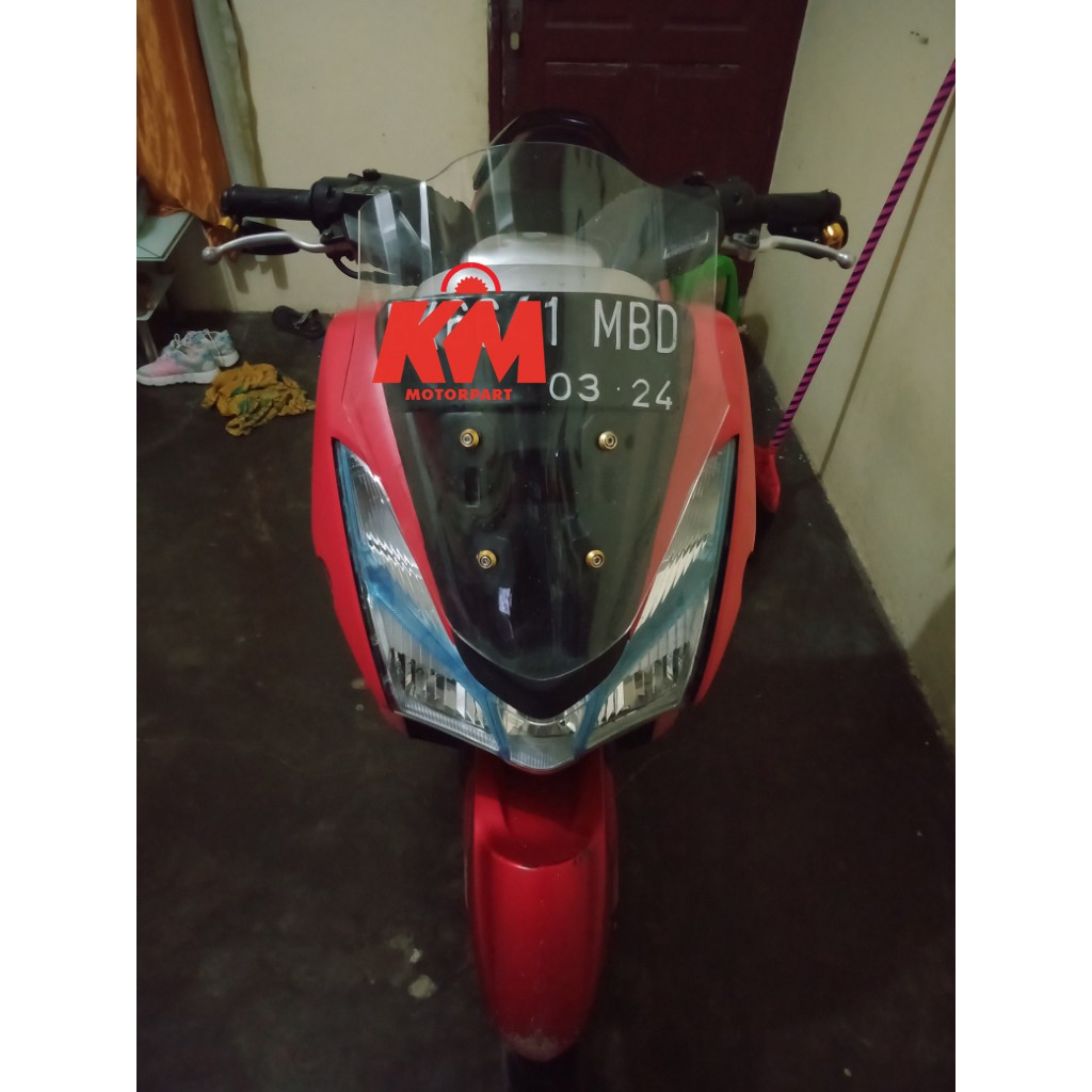 Visor Windshield Lexi Variasi Jenong Panjang 44,4 cm Tebal 3 mm Bahan Mika Akrilik Hitam Bening